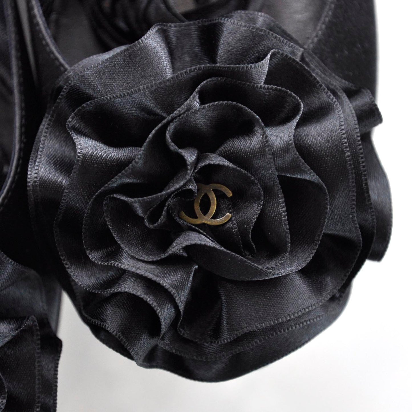 Satin Camellia Ballet Flats 36.5 Black