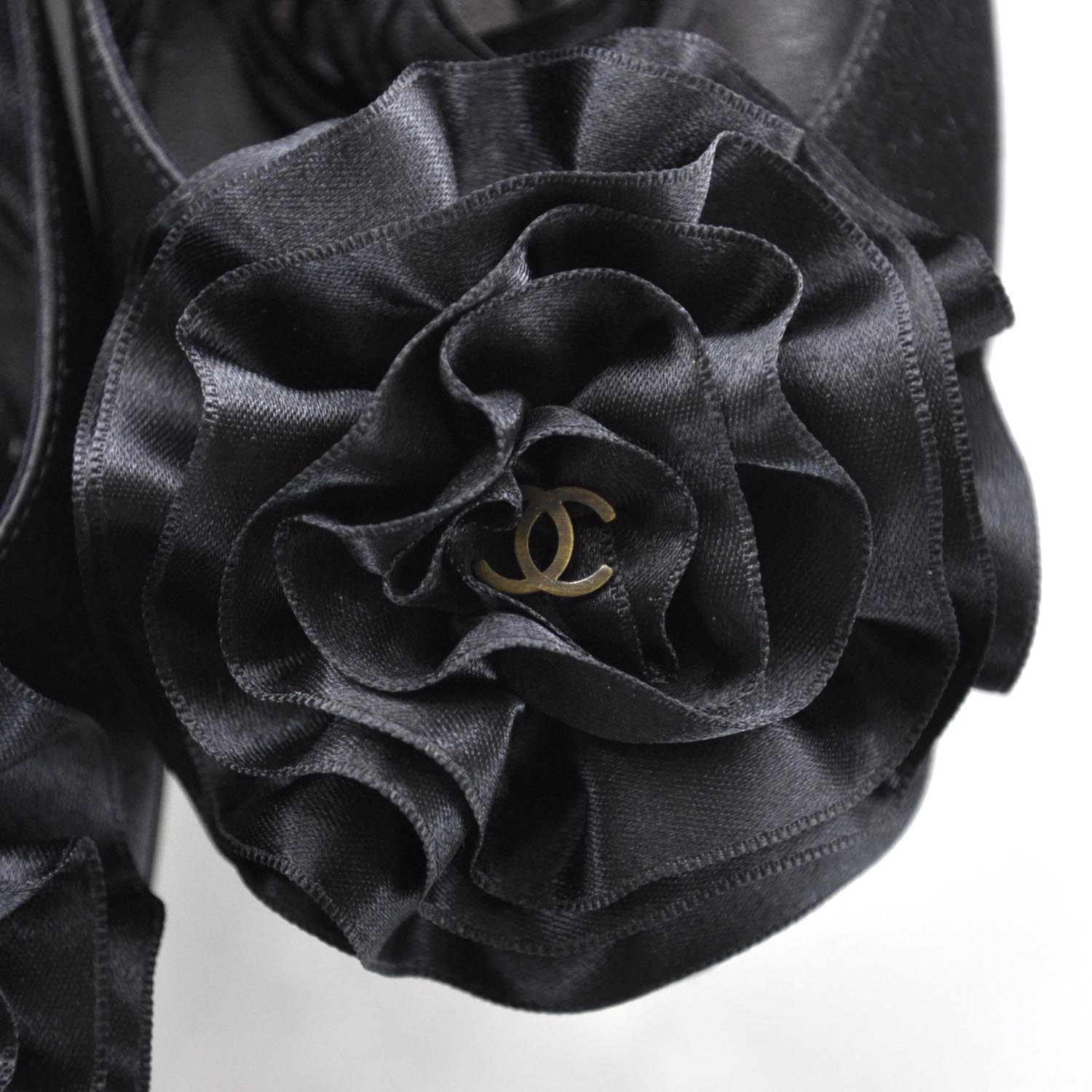 Chanel Satin Camellia Ballet Flats 36.5 Black 4 of 8