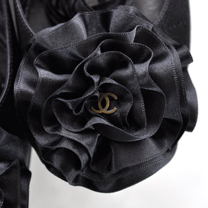 Chanel Satin Camellia Ballet Flats 36.5 Black 4 of 8