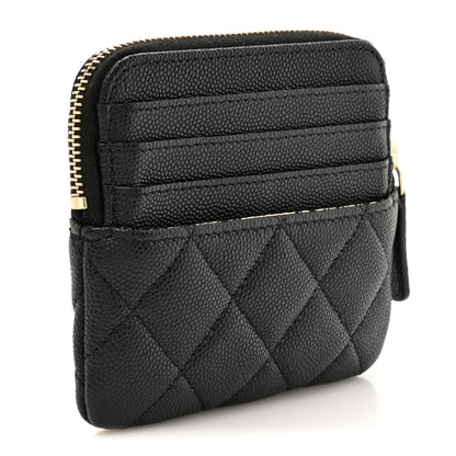 Chanel Caviar Quilted Striated Zip Card Holder Wallet Black 3 of 8