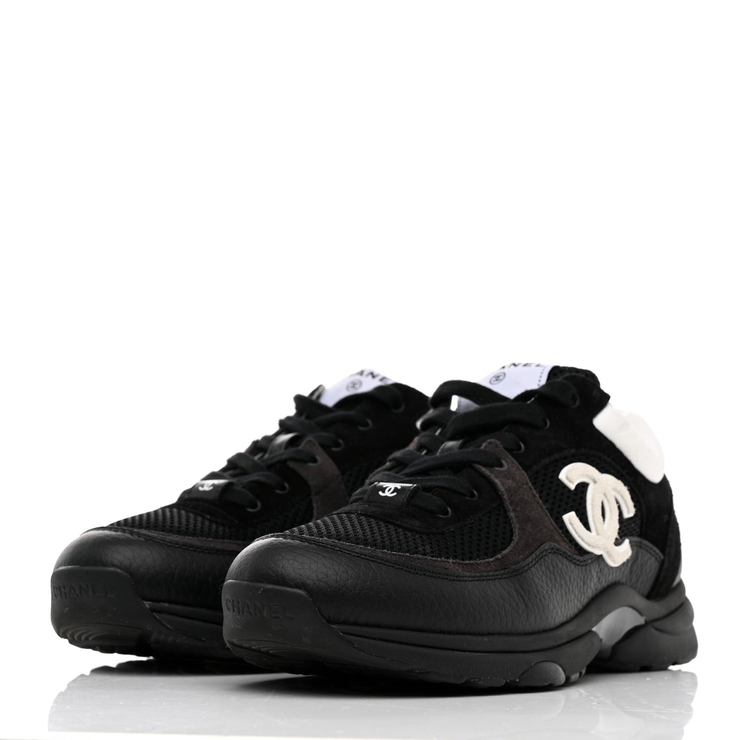 Mesh Suede Grained Calfskin Womens CC Sneakers 40 Black White