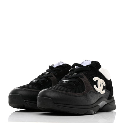 Chanel Mesh Suede Grained Calfskin Womens CC Sneakers 40 Black White 3 of 8