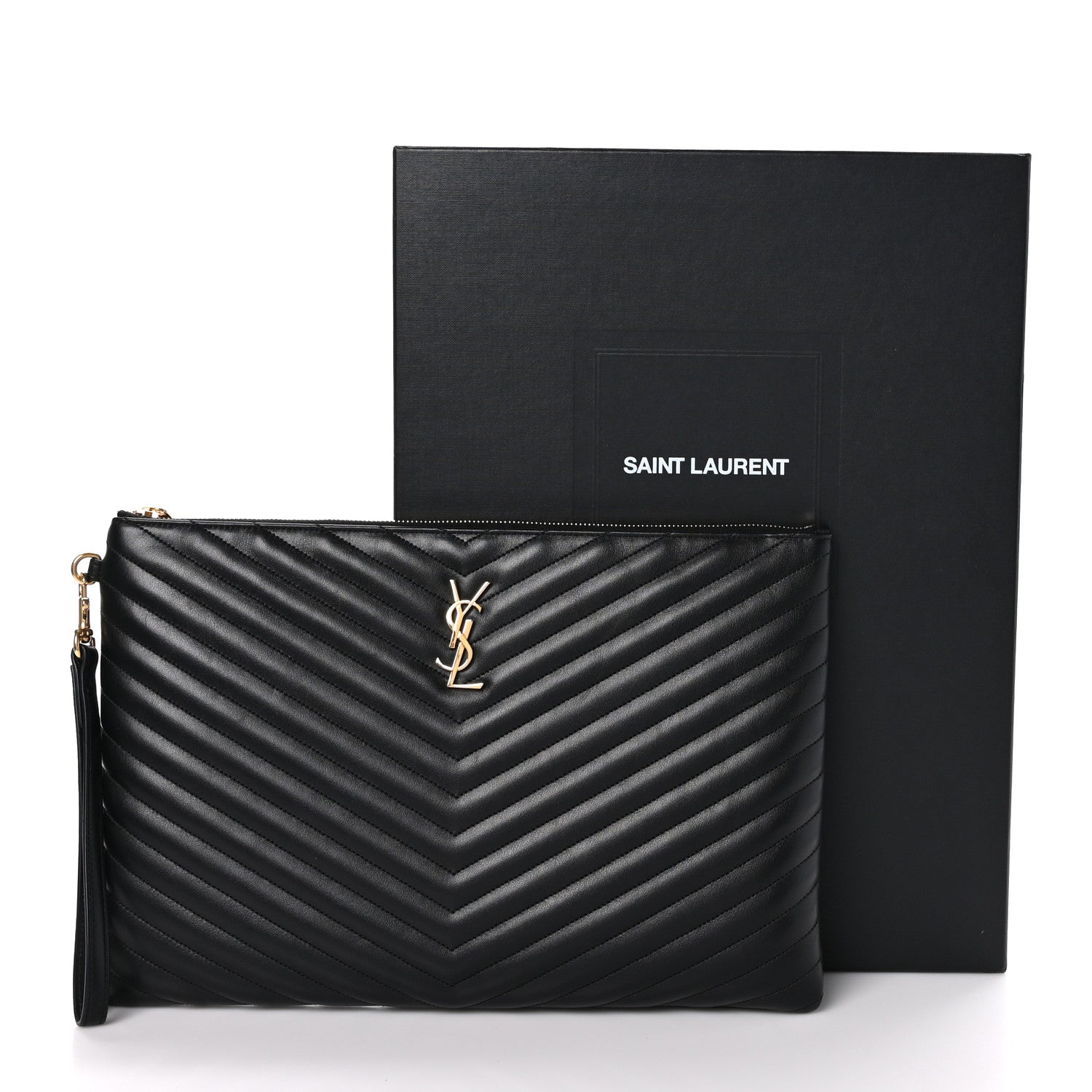 Saint Laurent Calfskin Matelasse Chevron Monogram Document Holder Black 9 of 9