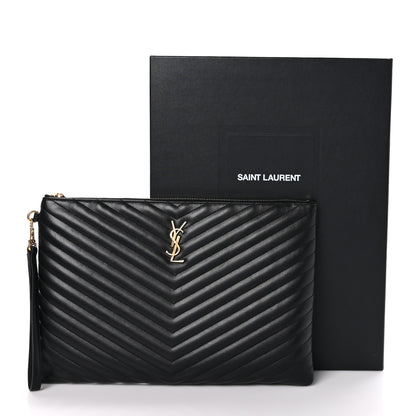 Saint Laurent Calfskin Matelasse Chevron Monogram Document Holder Black 9 of 9