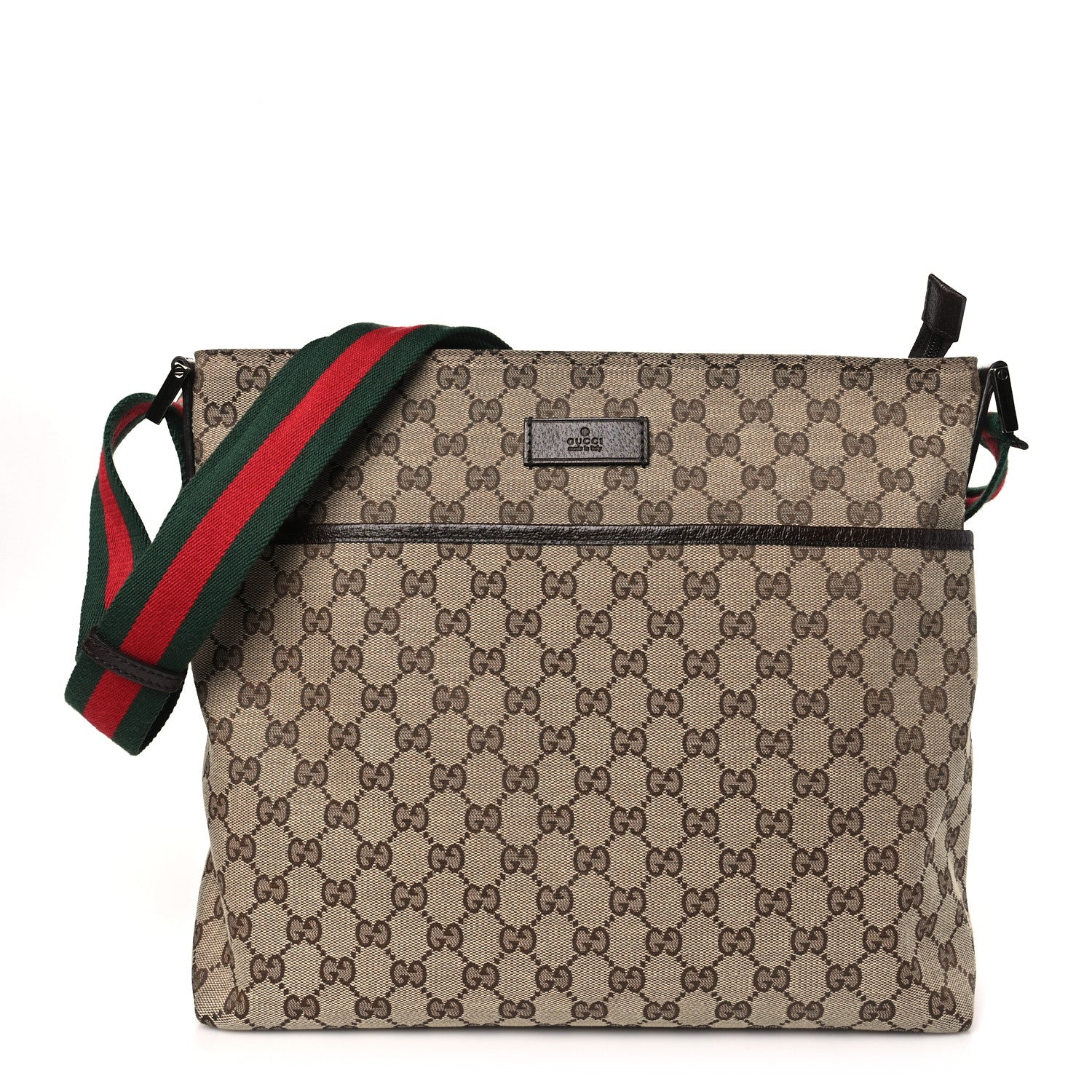 Gucci Monogram Web Medium Flat Messenger Bag Brown 1 of 10