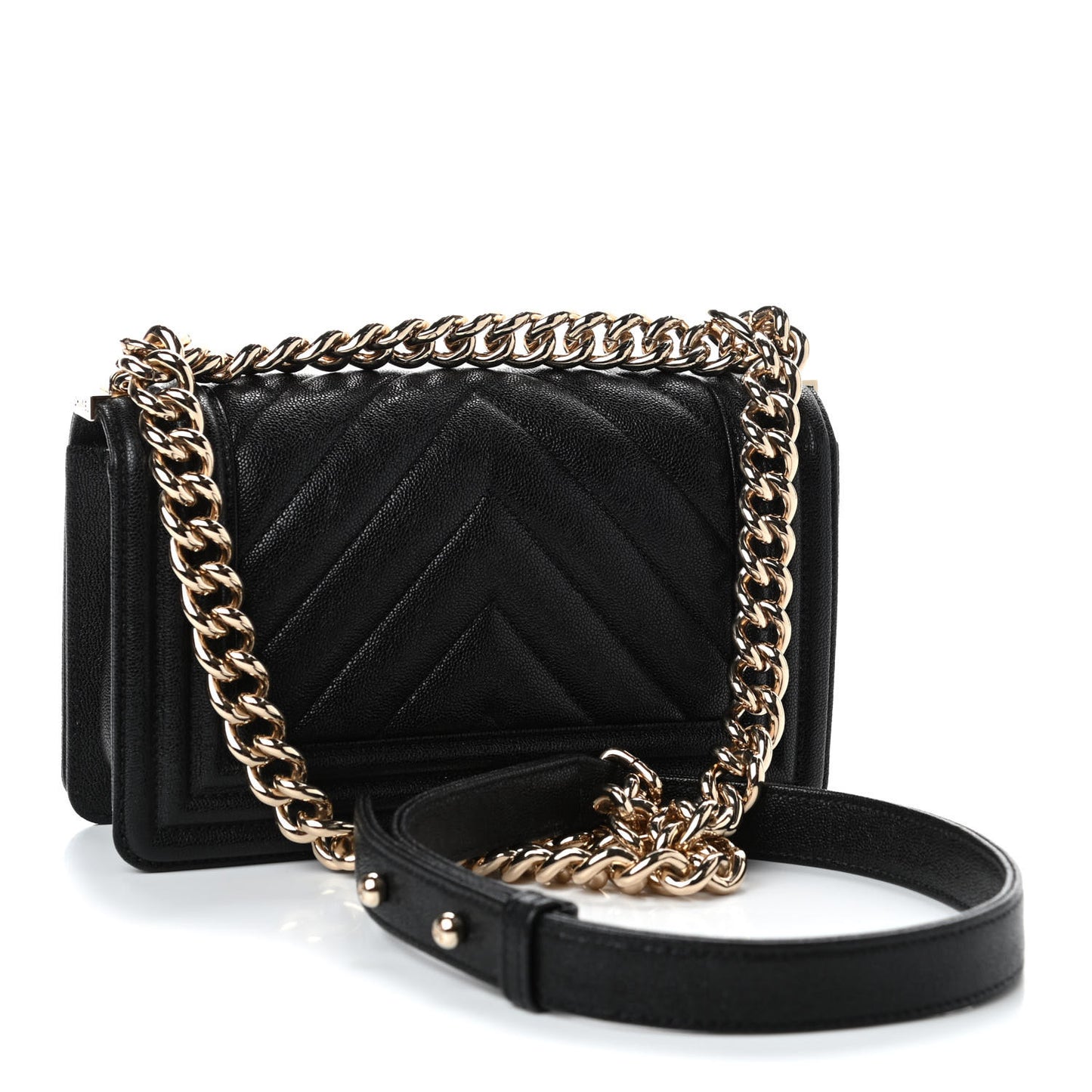 Iridescent Caviar Chevron Quilted Small Boy Flap Black