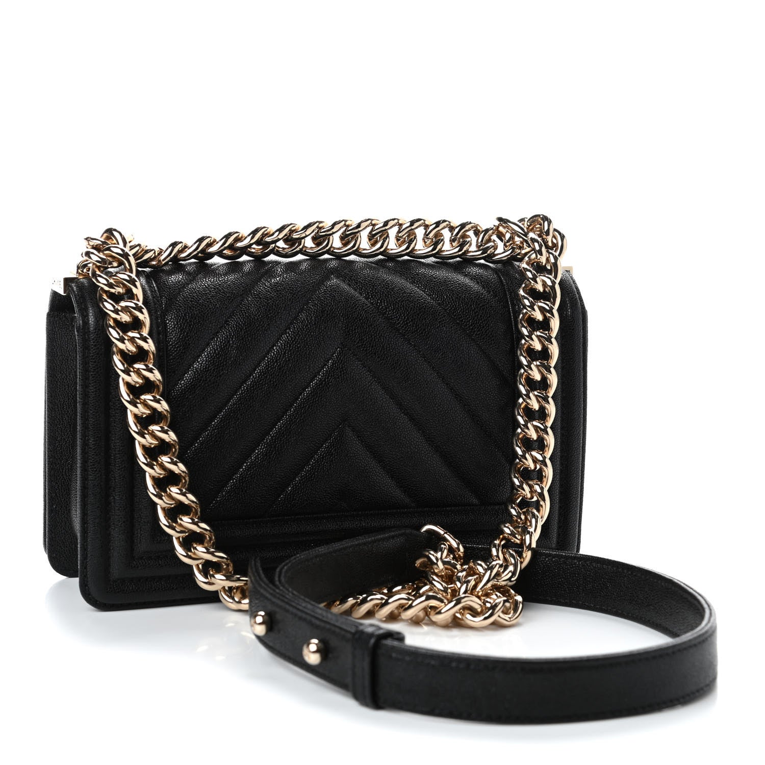 Chanel Iridescent Caviar Chevron Quilted Small Boy Flap Black 2 of 4