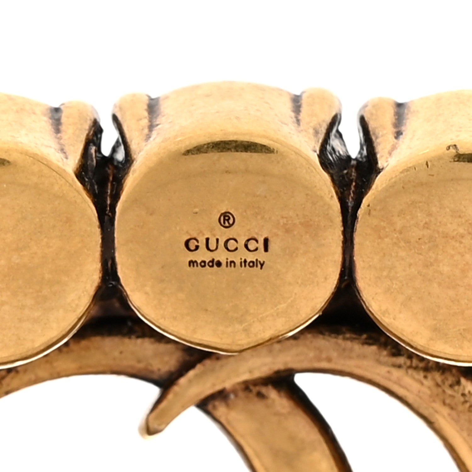 Gucci Metal Crystal Double G Brooch Aged Gold 3 of 4