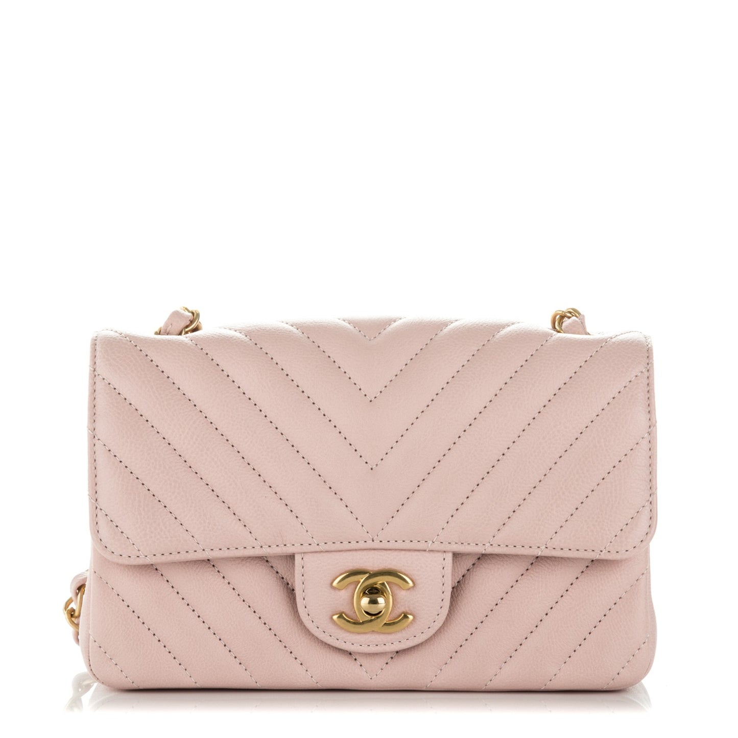 Caviar Chevron Quilted Mini Rectangular Flap Light Pink