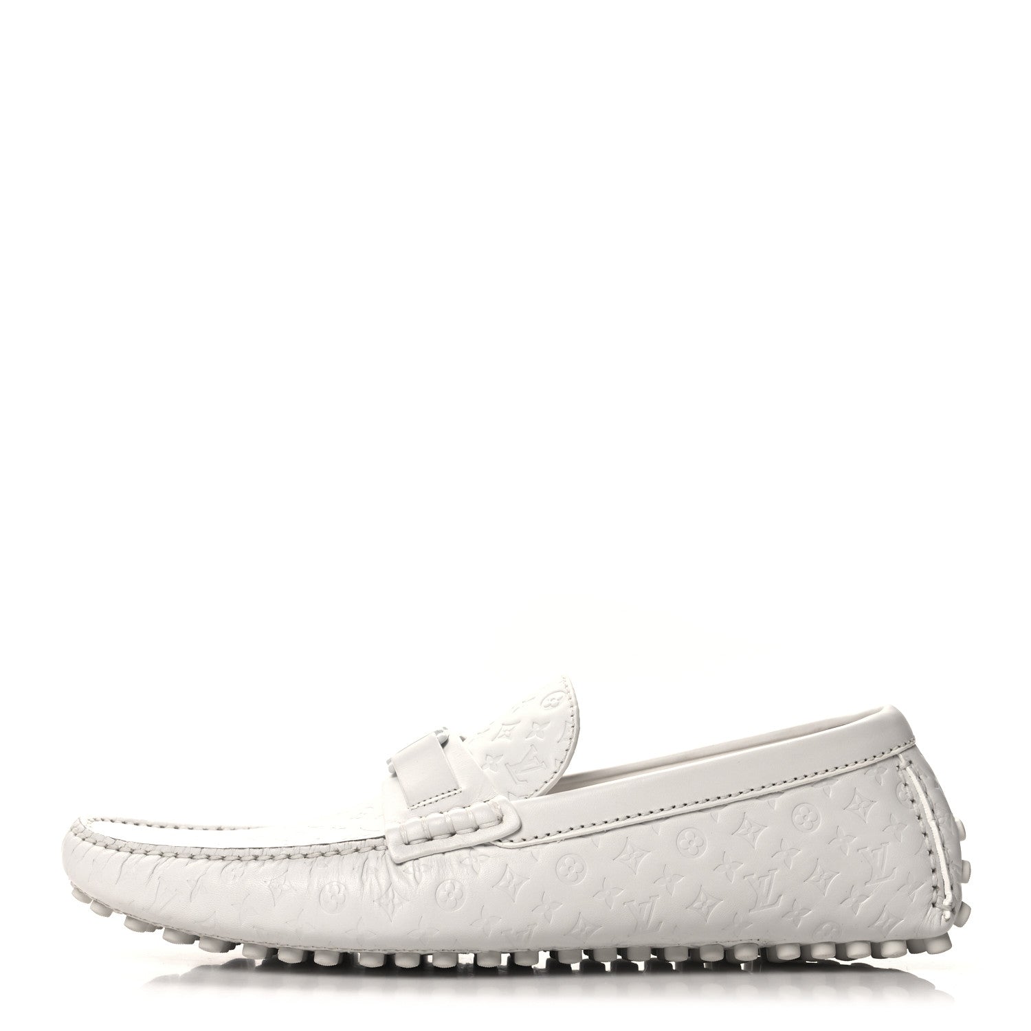 Louis Vuitton Soft Calfskin Mini Monogram Embossed Mens Hockenheim Moccasin Loafers 11 White 1 of 8