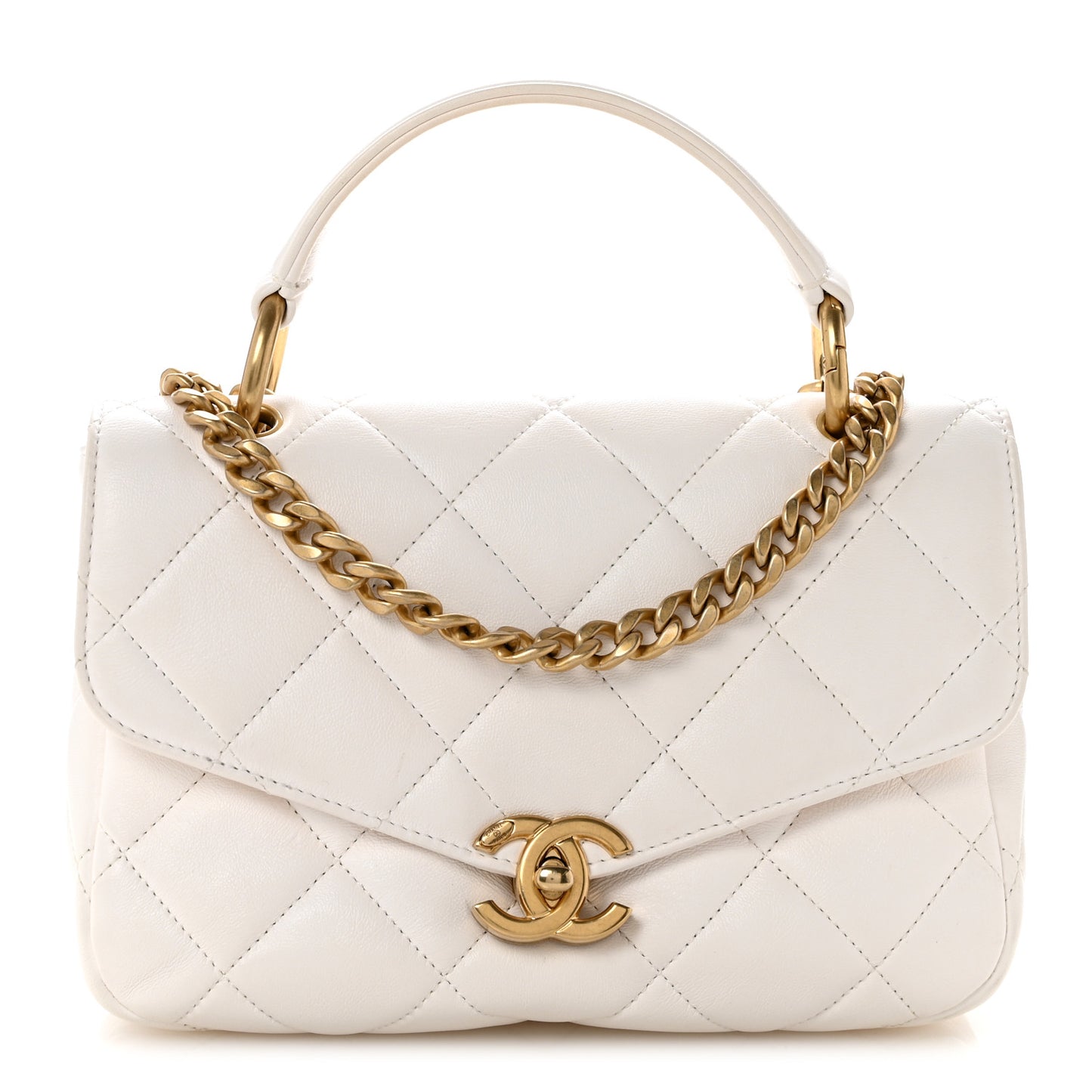Calfskin Quilted Top Handle Flap White