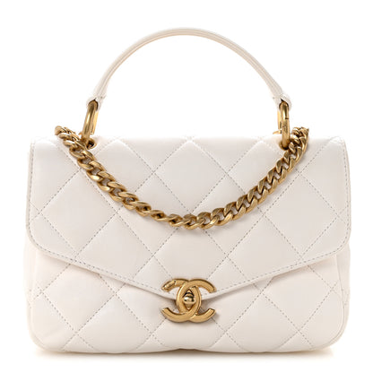 Chanel Calfskin Quilted Top Handle Flap White 1 of 14