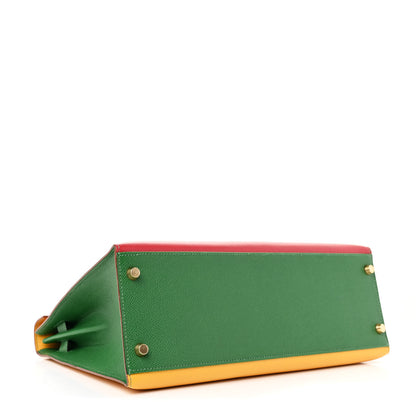 Hermes Courchevel Tri-Color Kelly Sellier 32 Rouge Vif Jaune Vert Bengale 4 of 12