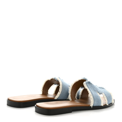 Hermes Denim Oran Fringe Sandals 37 Bleu Clair 5 of 9