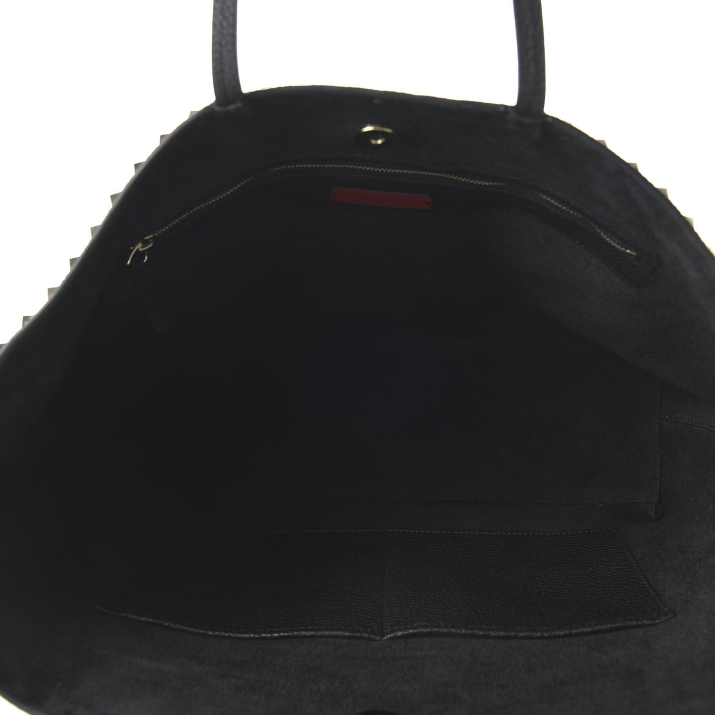 Grained Calfskin Rockstud Shoulder Tote Black