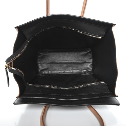 Celine Calfskin Shrunken Lambskin Micro Tri-Color Luggage Black Brown White 5 of 9