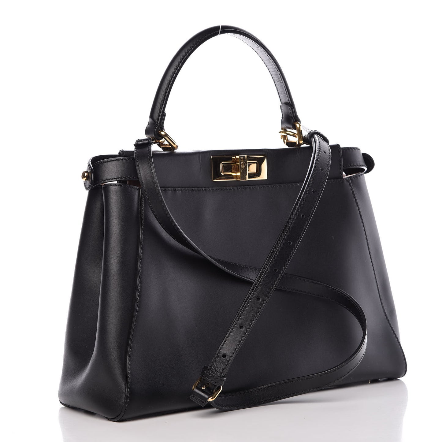 Vitello Morgan Shiny Nappa Medium Peekaboo Iconic Satchel Black Rosa Plaster