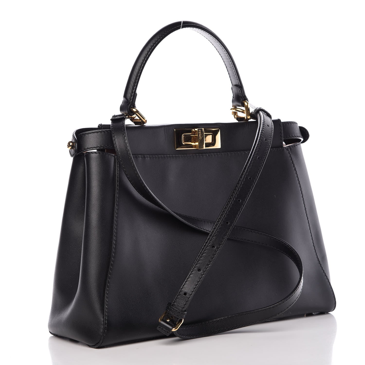 Fendi Vitello Morgan Shiny Nappa Medium Peekaboo Iconic Satchel Black Rosa Plaster 4 of 14