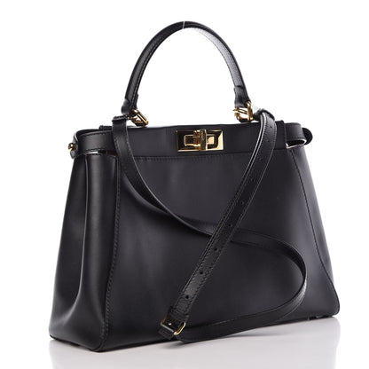 Fendi Vitello Morgan Shiny Nappa Medium Peekaboo Iconic Satchel Black Rosa Plaster 4 of 14