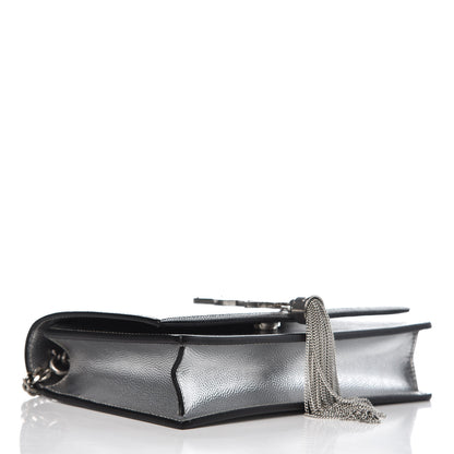 Saint Laurent Metallic Grain De Poudre Kate Monogram Tassel Chain Wallet Silver 4 of 6