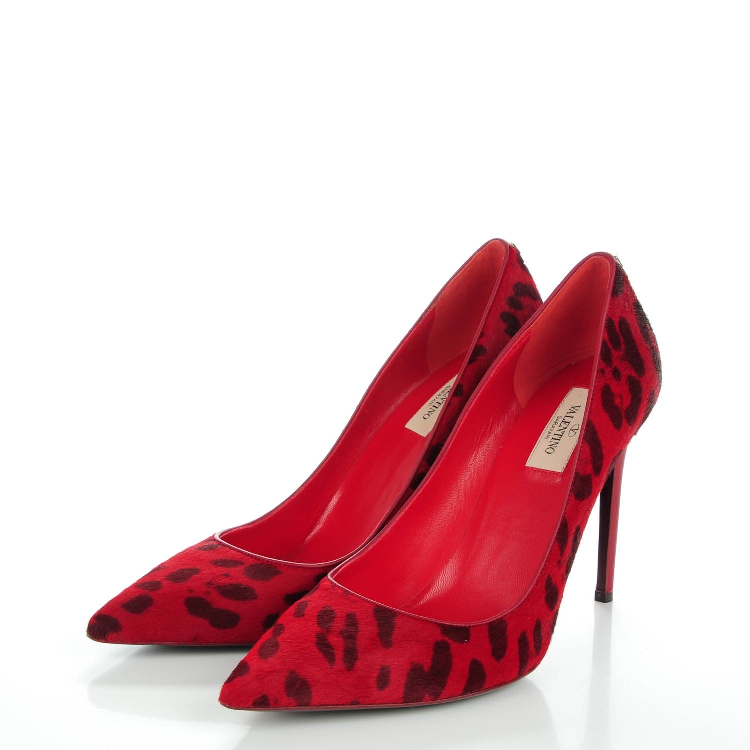 Valentino Garavani Calf Hair Leopard Print Rockstud New Plain 100mm Pumps 40 Red 3 of 9