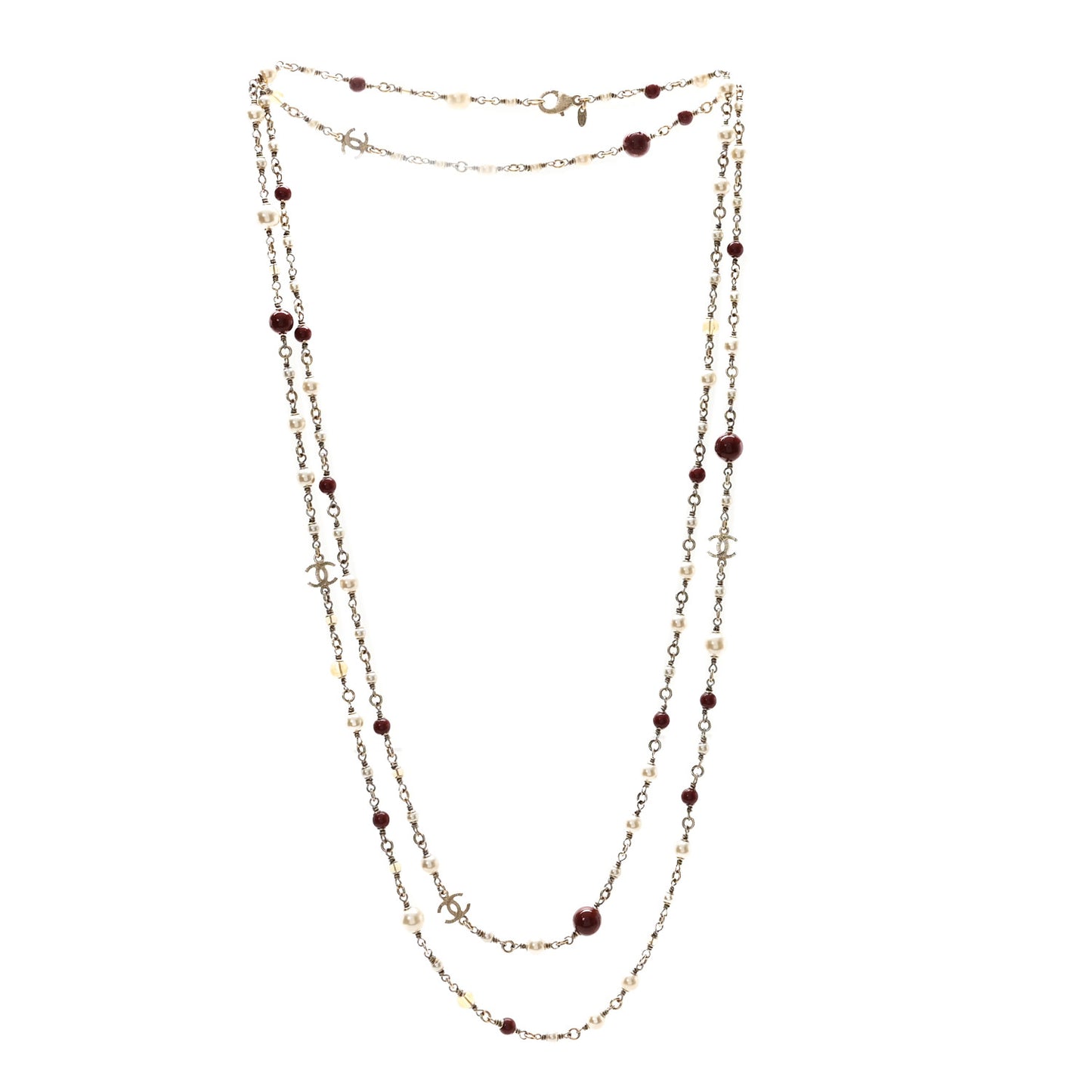 Pearl Bead Multi Strand CC Long Necklace Gold White Burgundy Yellow