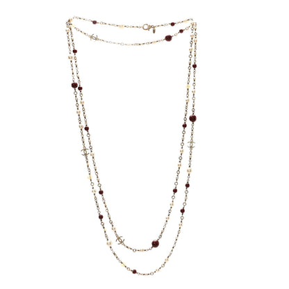 Chanel Pearl Bead Multi Strand CC Long Necklace Gold White Burgundy Yellow 3 of 5