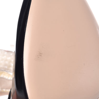 Gucci Polished Calfskin Removable Pearly Bow Elaisa Platform High Heel Pumps 38 Black 9 of 12