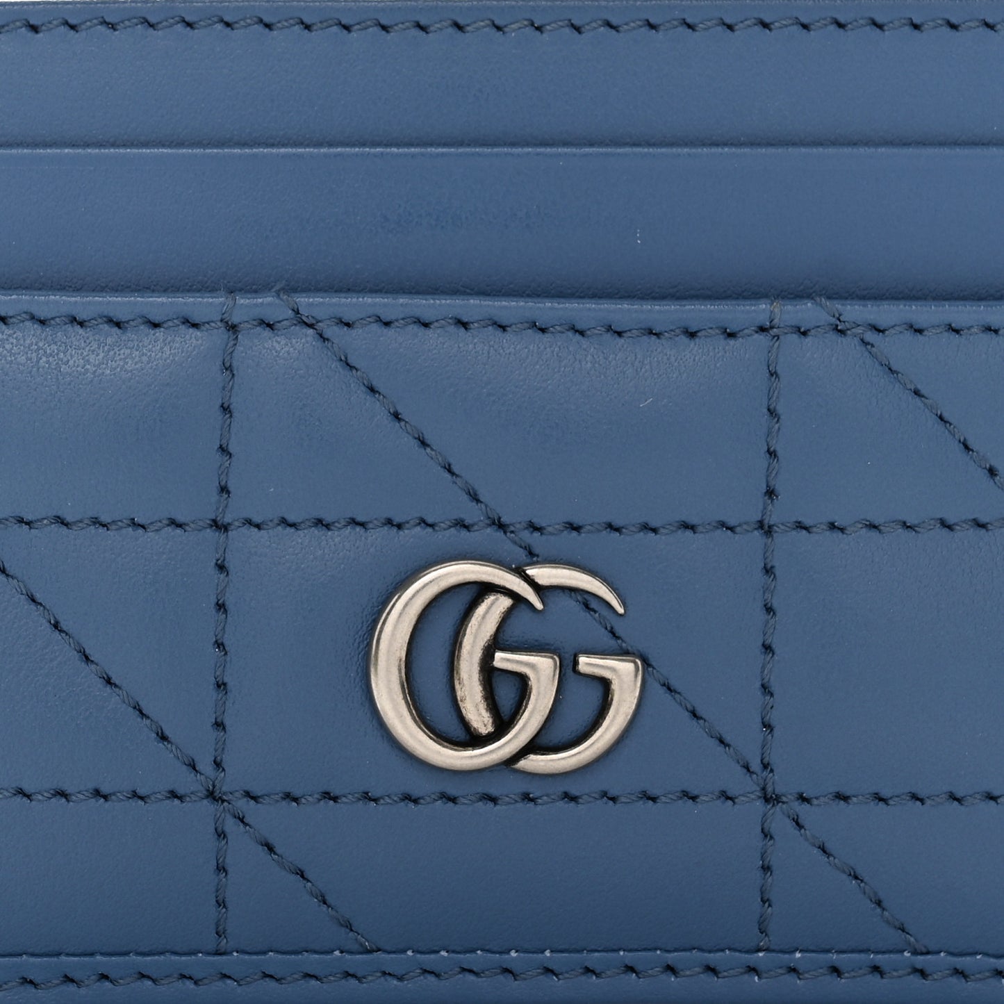 Calfskin Matelasse Aria GG Marmont Card Holder Clear Blue