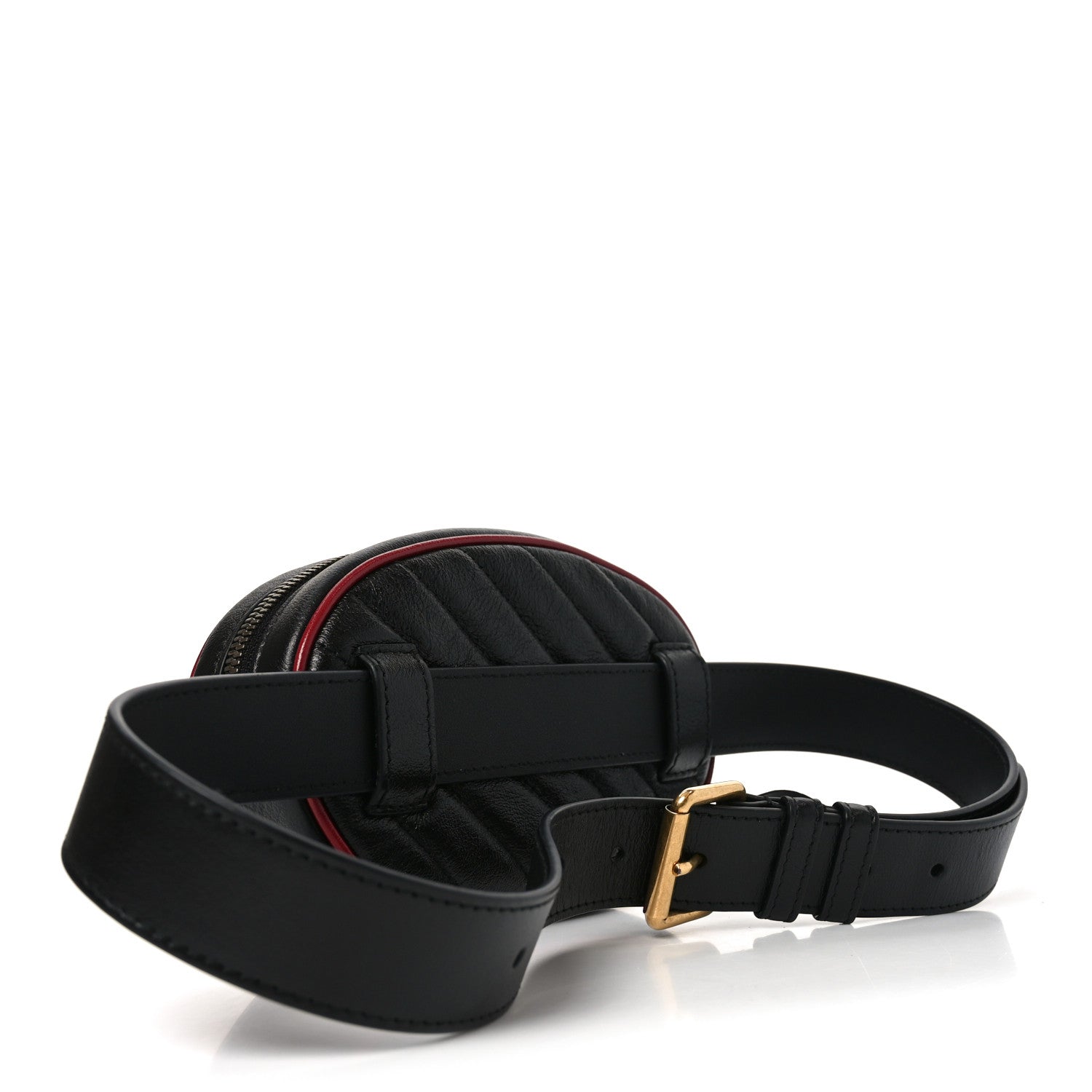 Gucci Azalea Calfskin Matelasse Diagonal Torchon GG Marmont Belt Bag 75 30 Black Romantic Cerise 2 of 9