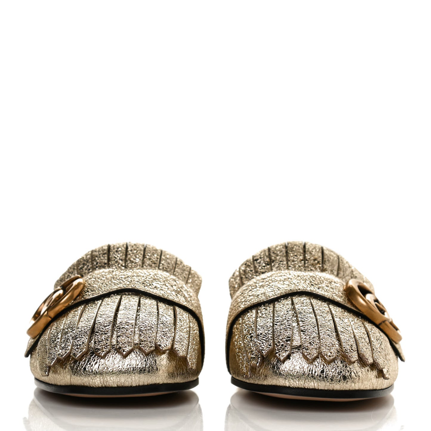 Galassia Womens GG Marmont Fringe Slippers 36.5 Platino