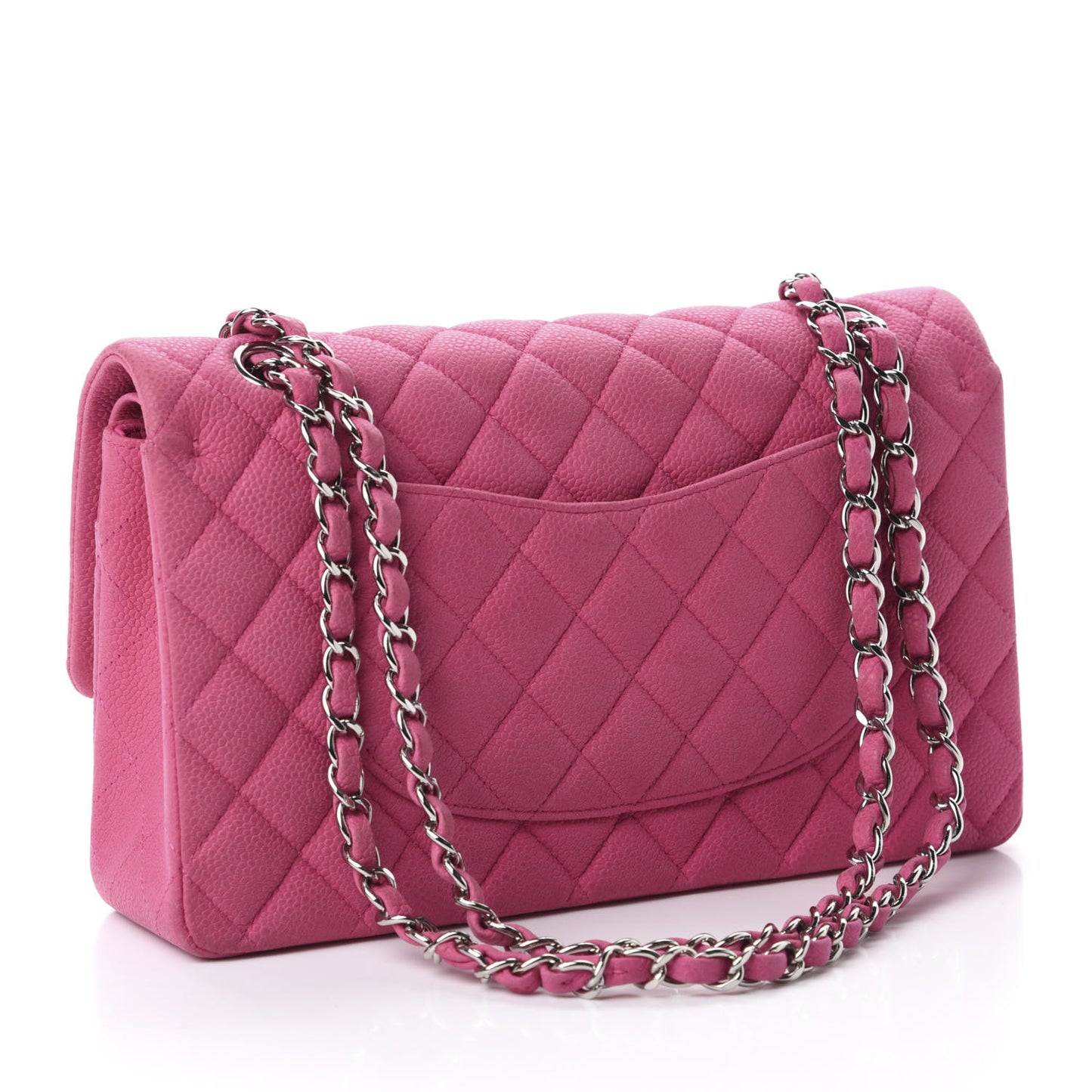 Iridescent Caviar Quilted Medium Double Flap Pink