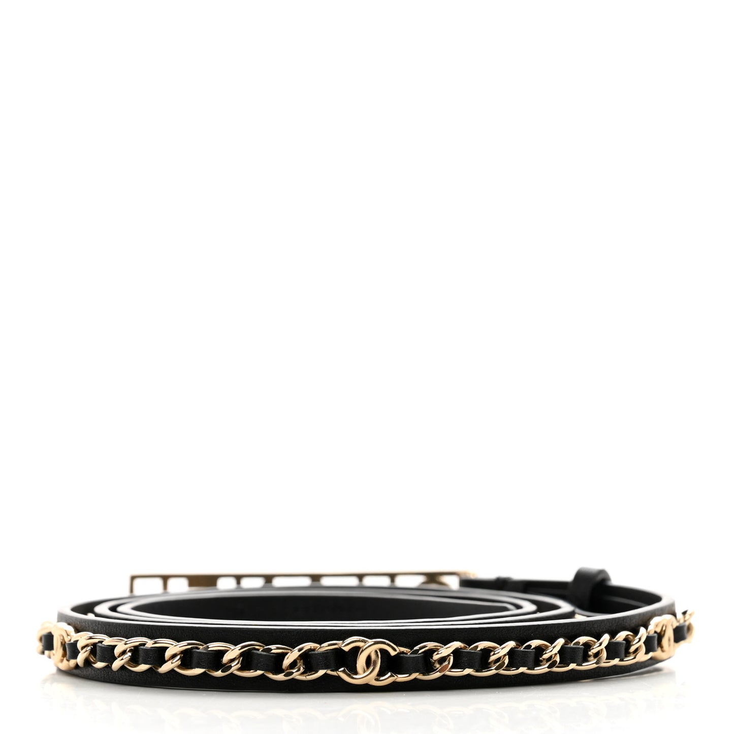 Calfskin Chain Logo Skinny Belt 80 32 Black