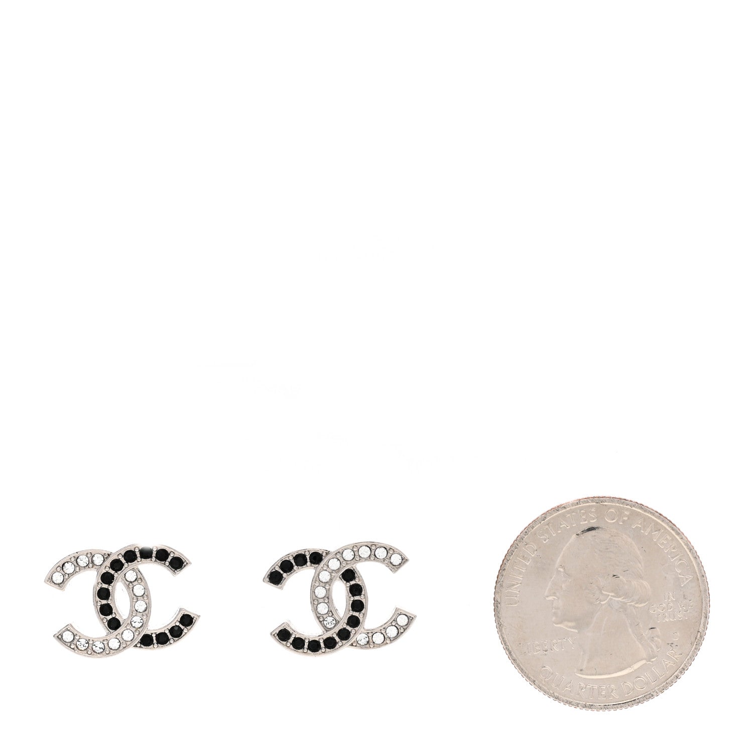 Chanel Crystal CC Earrings Silver Black 2 of 4