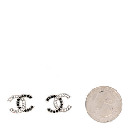 Chanel Crystal CC Earrings Silver Black 2 of 4