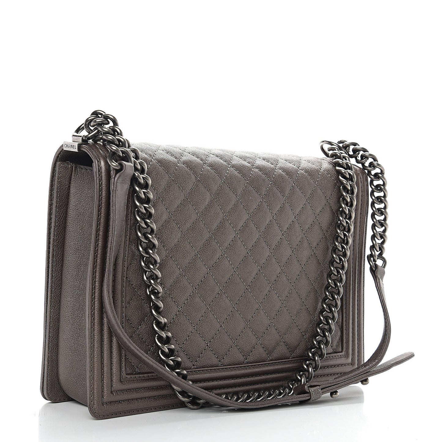 Calfskin Quilted Large Boy Flap Grey