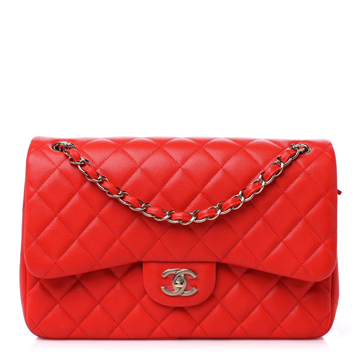 Caviar Quilted Jumbo Double Flap Red