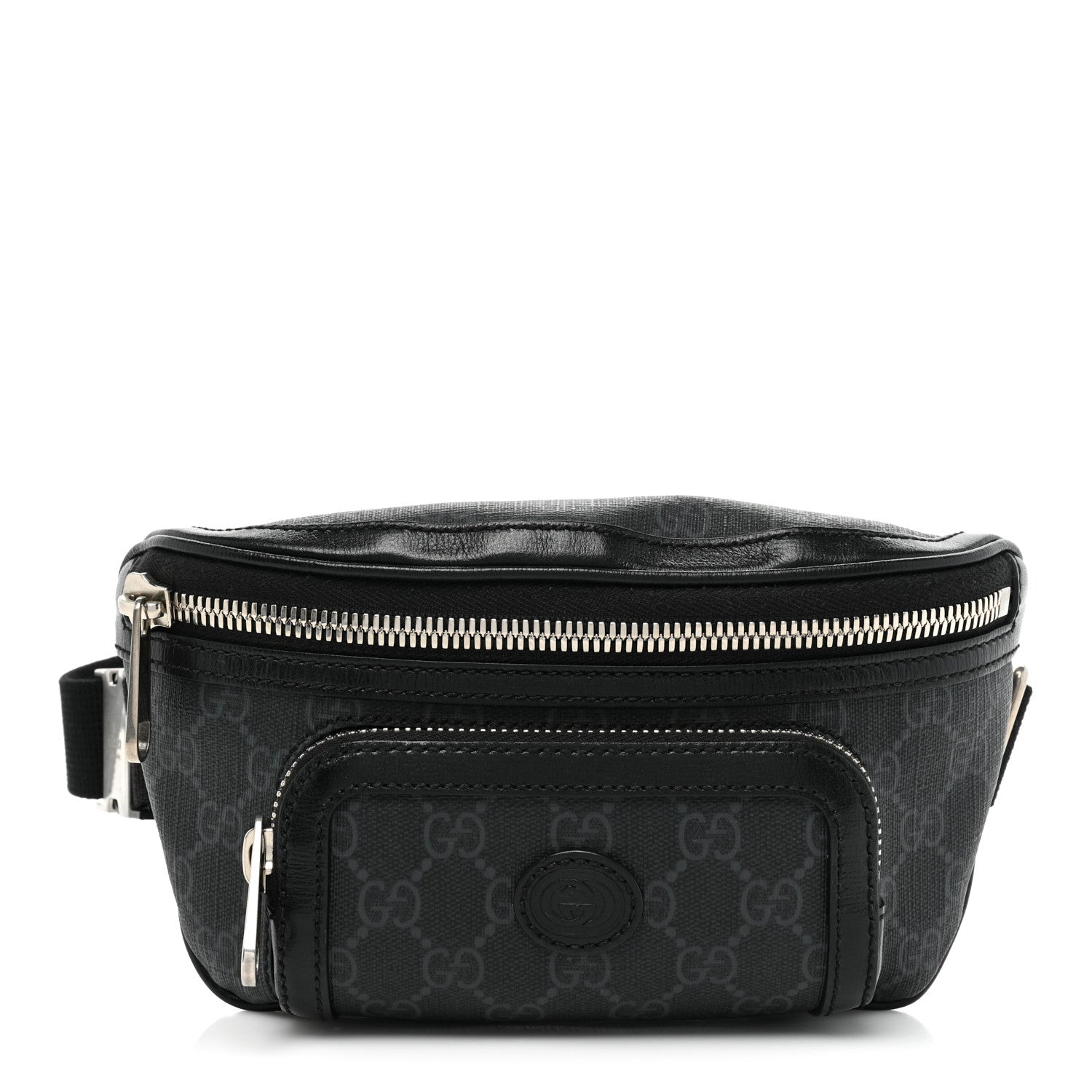 Gucci GG Supreme Monogram Textured Calfskin Retro Interlocking G Belt Bag Black 1 of 11