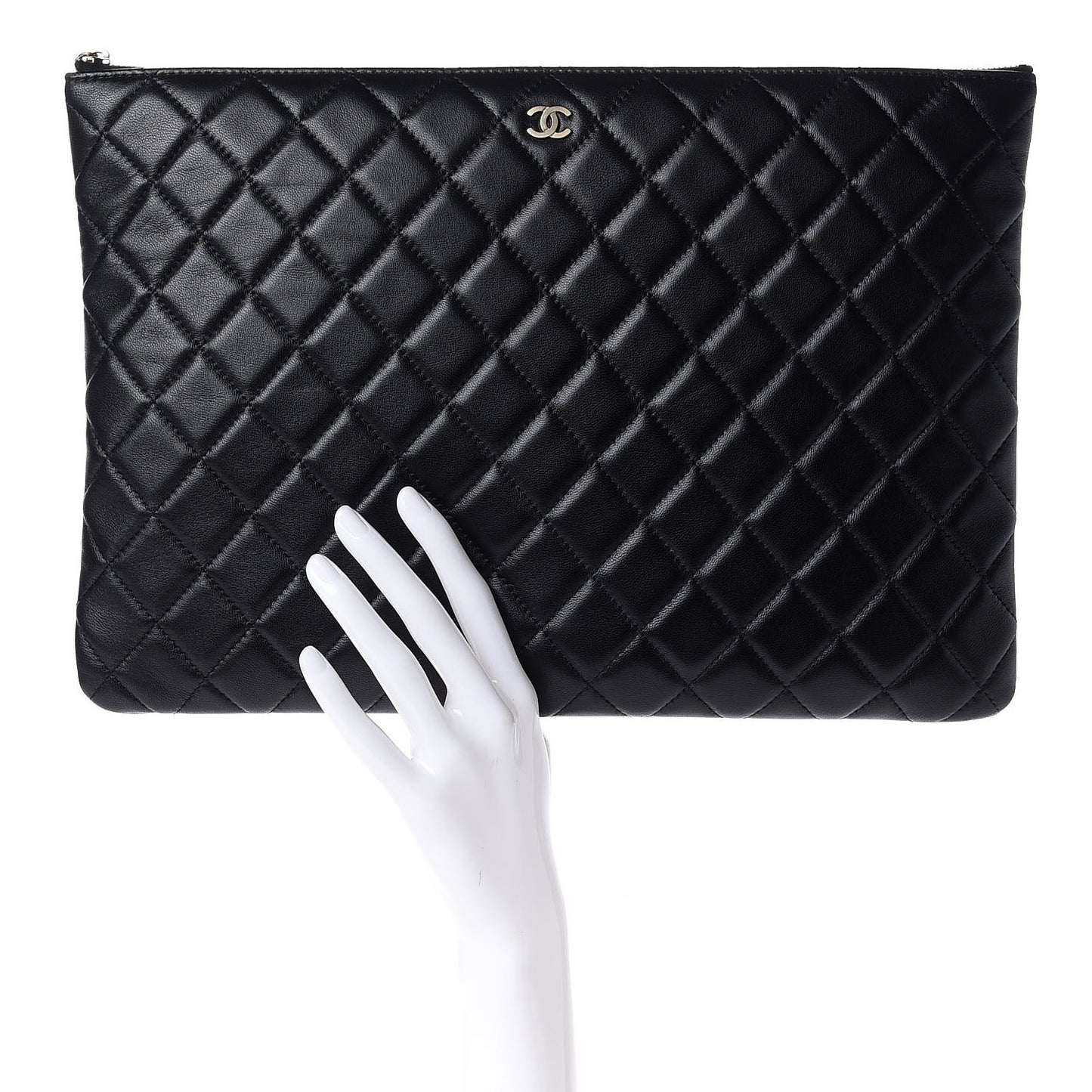 Lambskin Quilted Large Cosmetic Case Black
