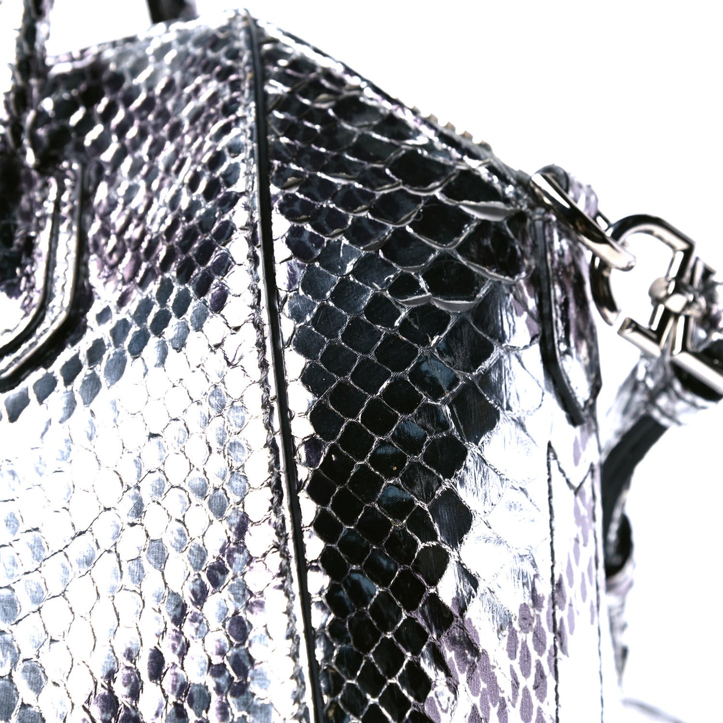Metallic Laminated Python Mini Antigona Silver
