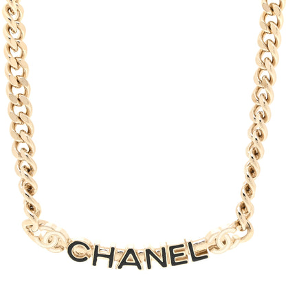 Chanel Enamel Metal Logo Choker Necklace Gold White Black 1 of 4