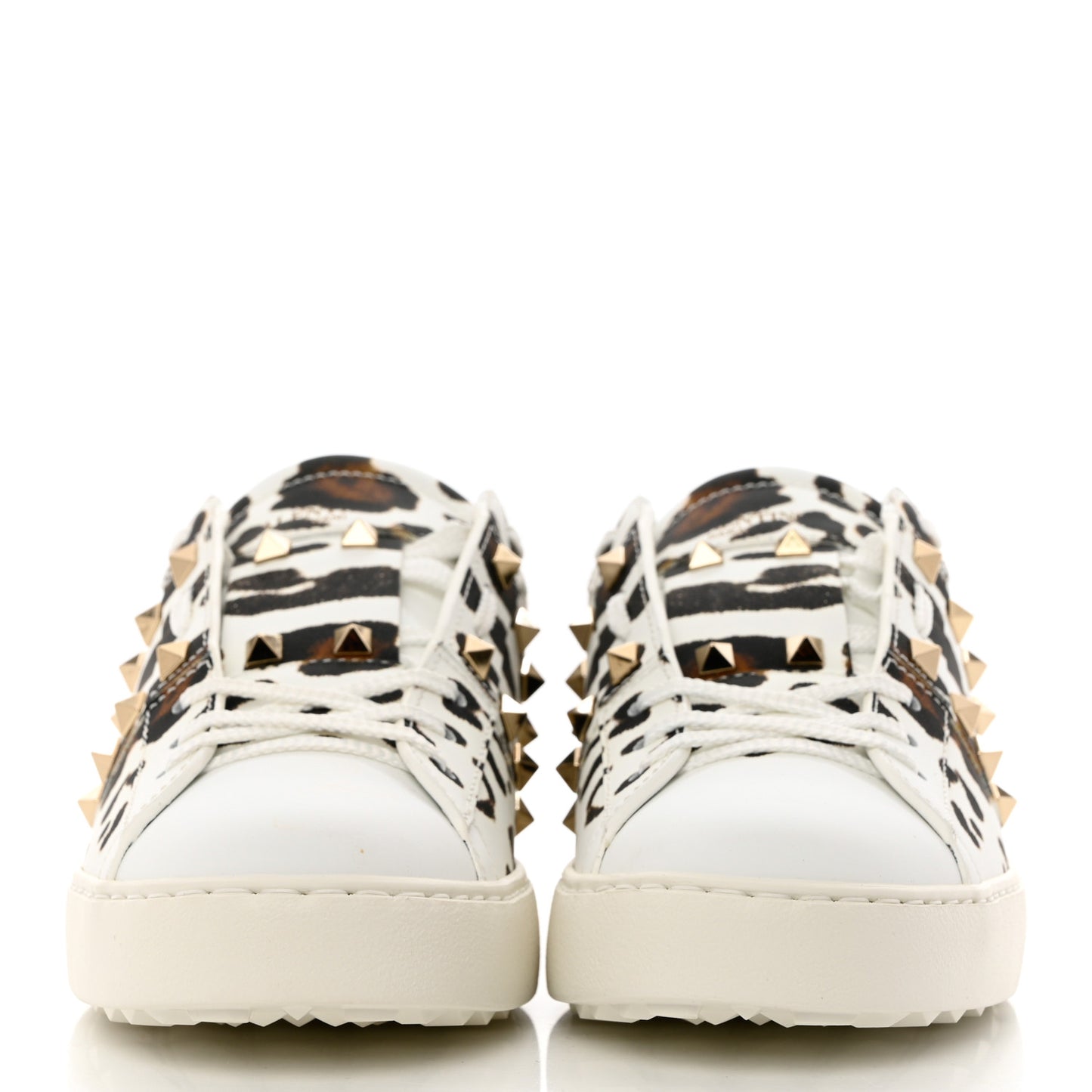 Calfskin Leopard Print Rockstud Untitled Open Sneakers 39 White