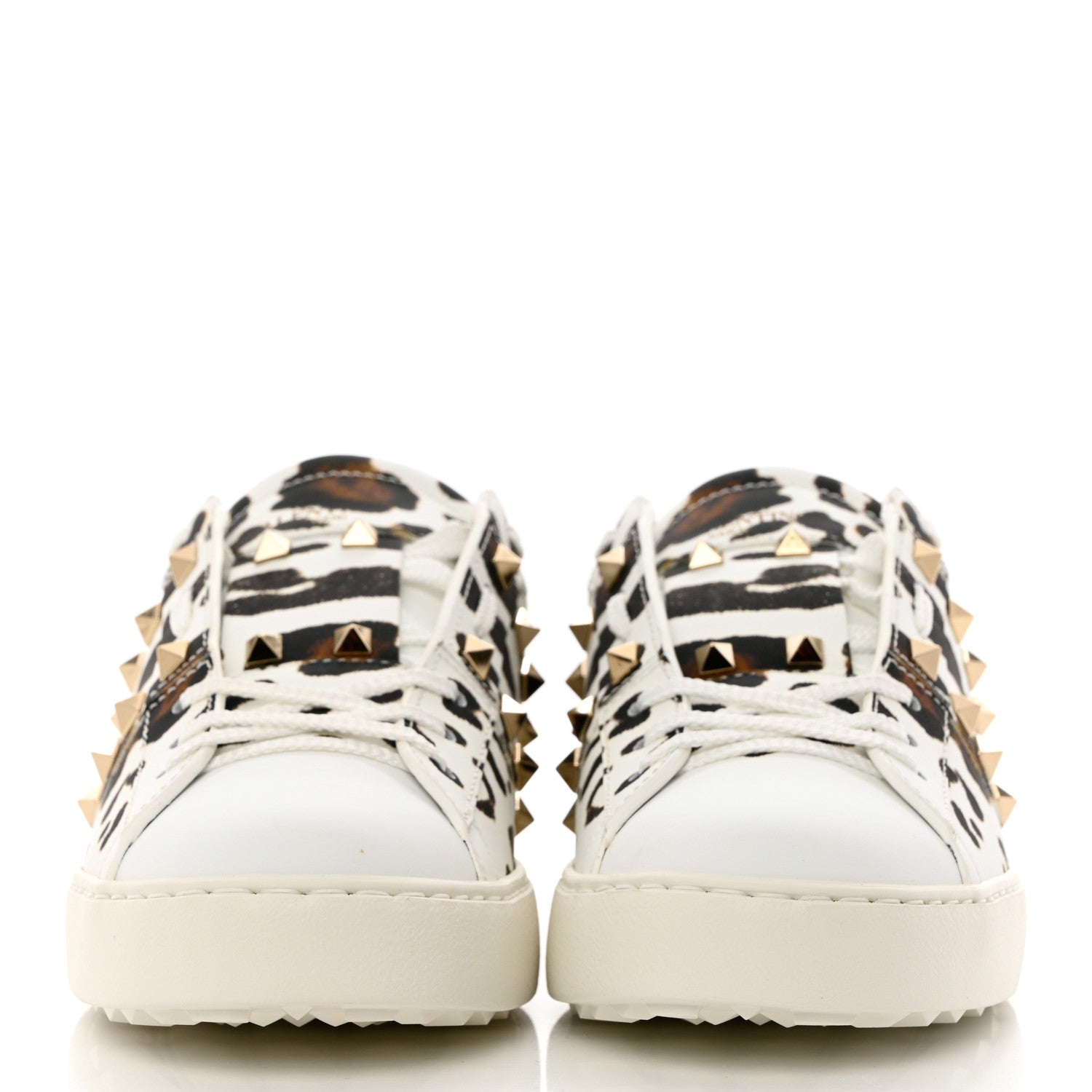 Valentino Garavani Calfskin Leopard Print Rockstud Untitled Open Sneakers 39 White 2 of 11