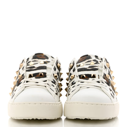 Valentino Garavani Calfskin Leopard Print Rockstud Untitled Open Sneakers 39 White 2 of 11