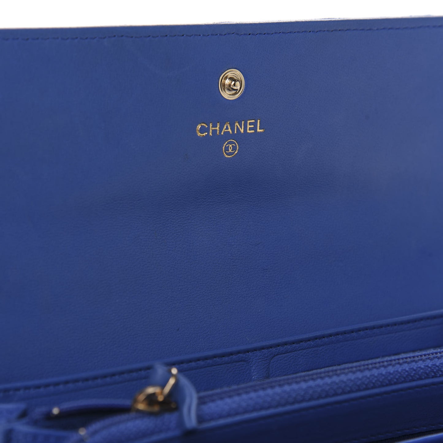 Lambskin Quilted Large Gusset Flap Wallet Blue