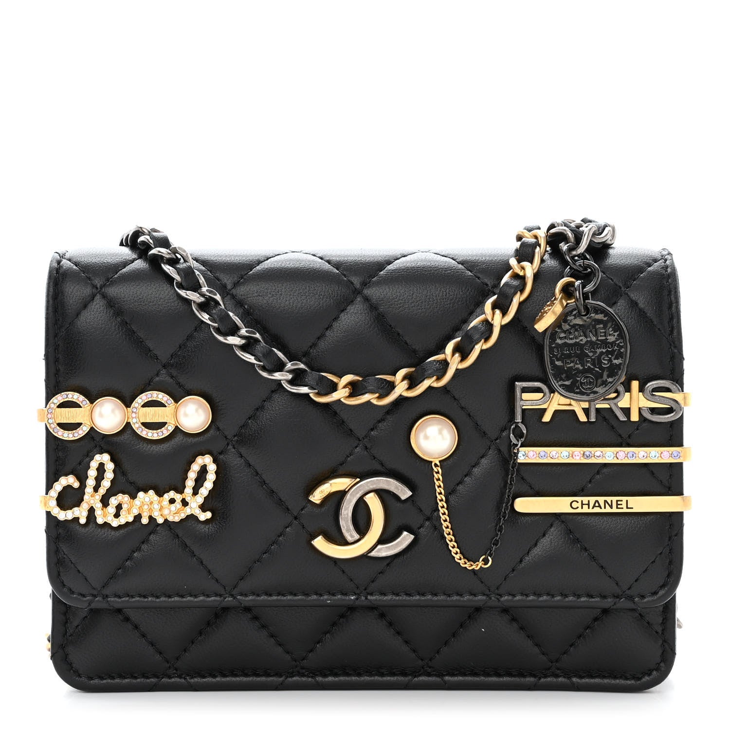 Chanel Lambskin Quilted Coco Clips Mini Wallet On Chain WOC Black 1 of 14