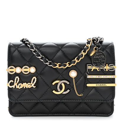 Chanel Lambskin Quilted Coco Clips Mini Wallet On Chain WOC Black 1 of 14