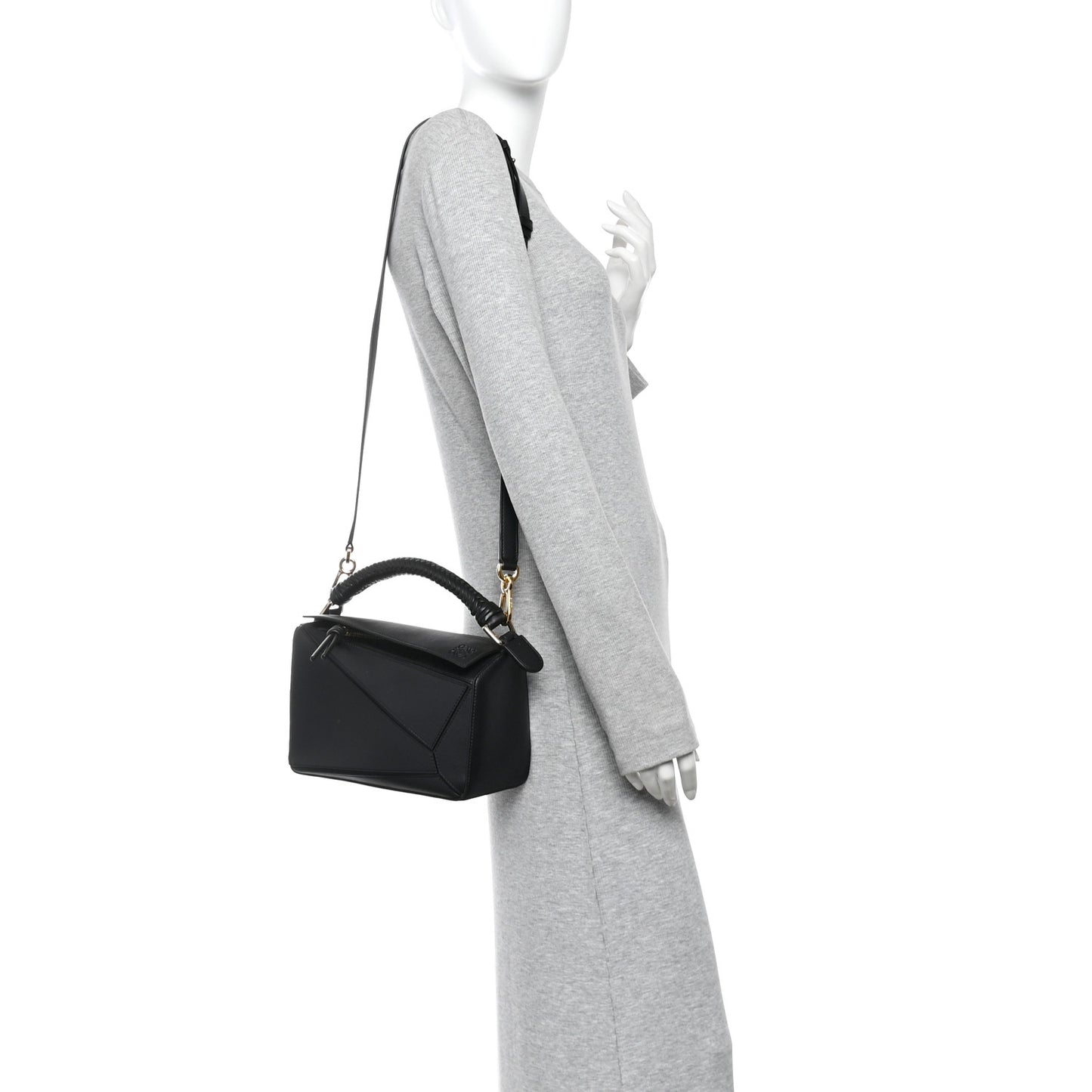 Calfskin Small Woven Puzzle Bag Black