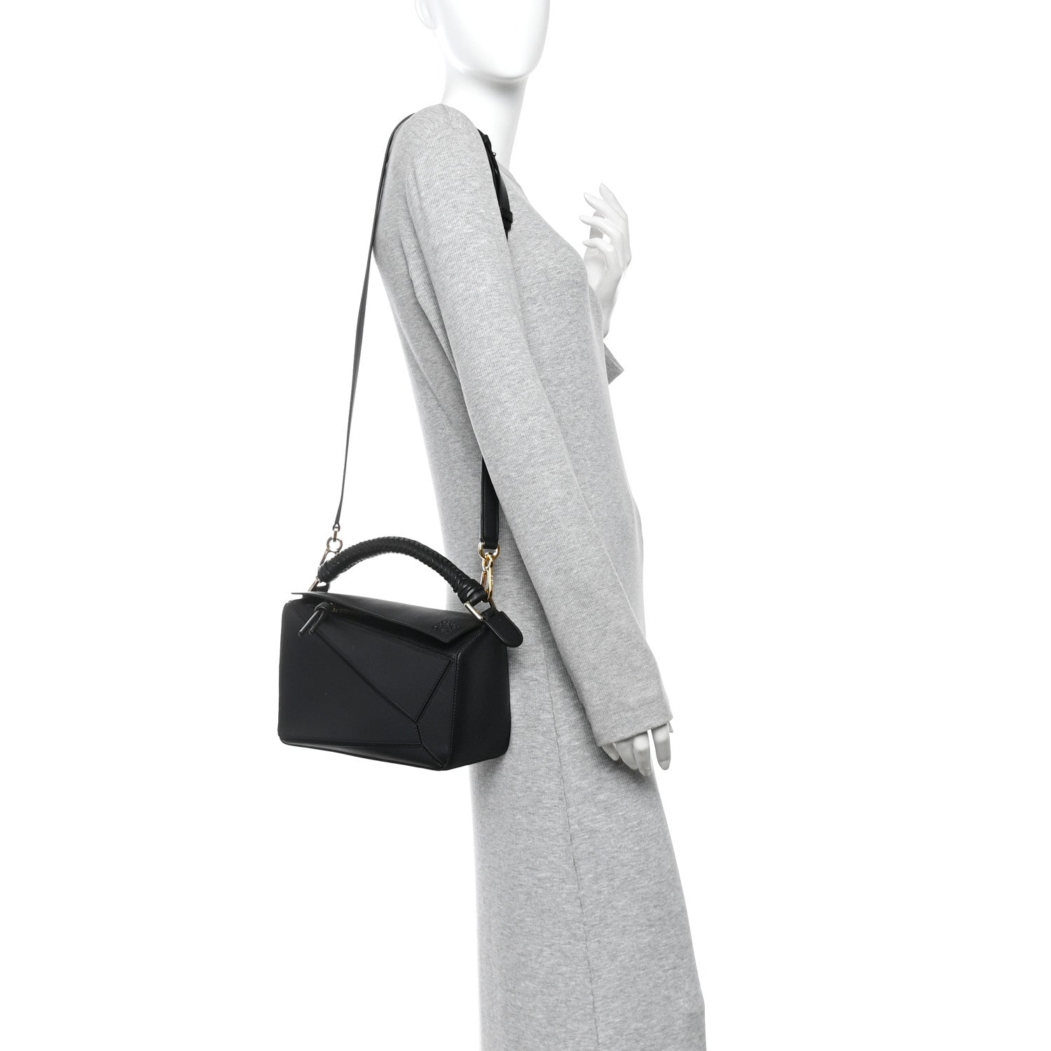 Loewe Calfskin Small Woven Puzzle Bag Black 2 of 10