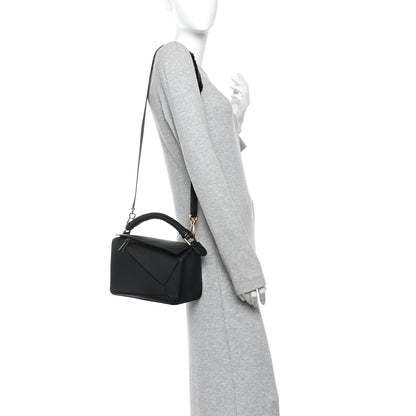 Loewe Calfskin Small Woven Puzzle Bag Black 2 of 10